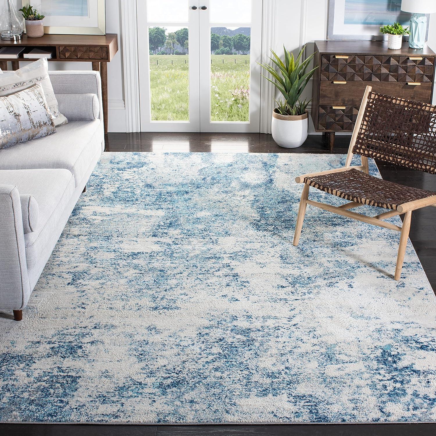 Ivory & Navy Chic Square Synthetic Area Rug - Stain-Resistant & Washable