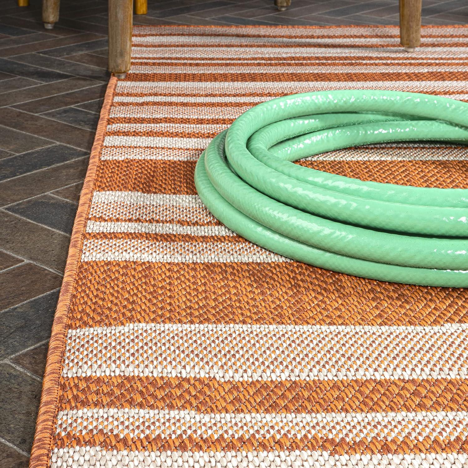 2' x 8' Castara Wavy Stripe Modern Indoor/Outdoor Runner Rug, Orange/Cream - JONATHAN Y