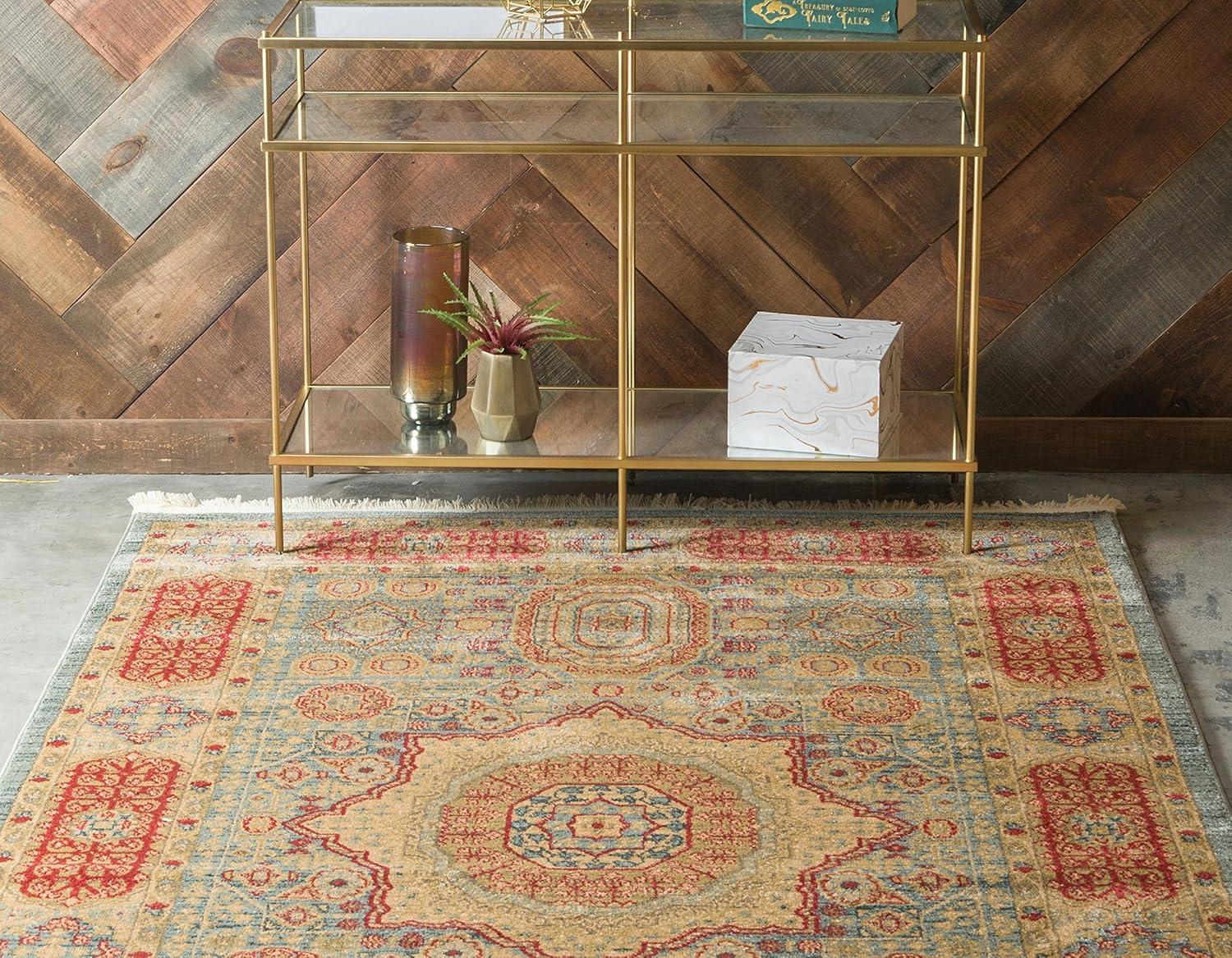 Unique Loom Palace Collection Area Rug - Amber (6' 1" x 9' Rectangle Light Blue/Light Brown)