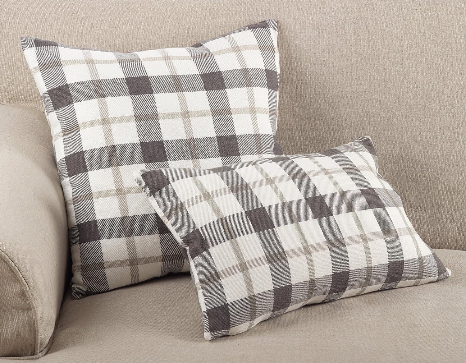 Plaid Down Filled Throw Pillow Gray - Saro Lifestyle