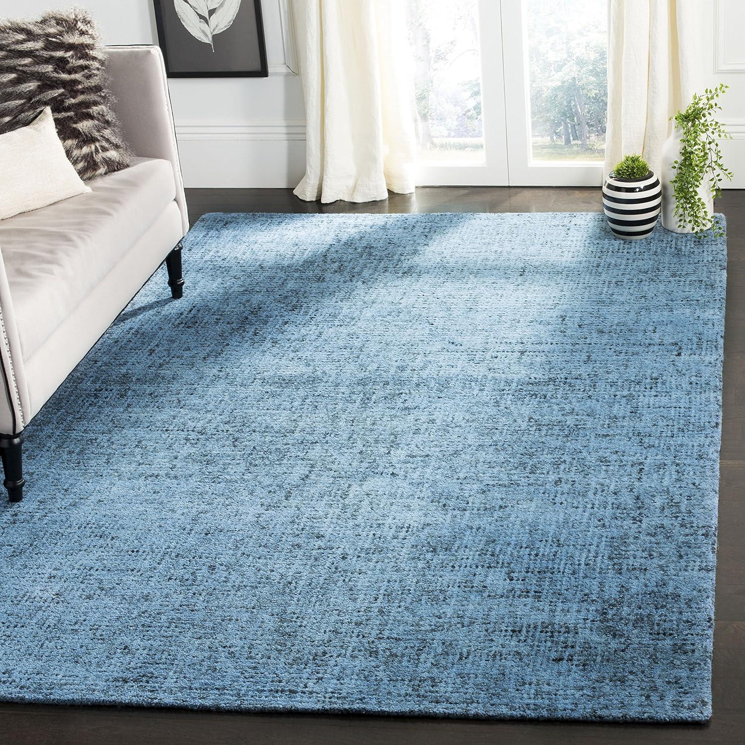 Handmade Tufted Wool Abstract Area Rug, 6' x 9', Blue