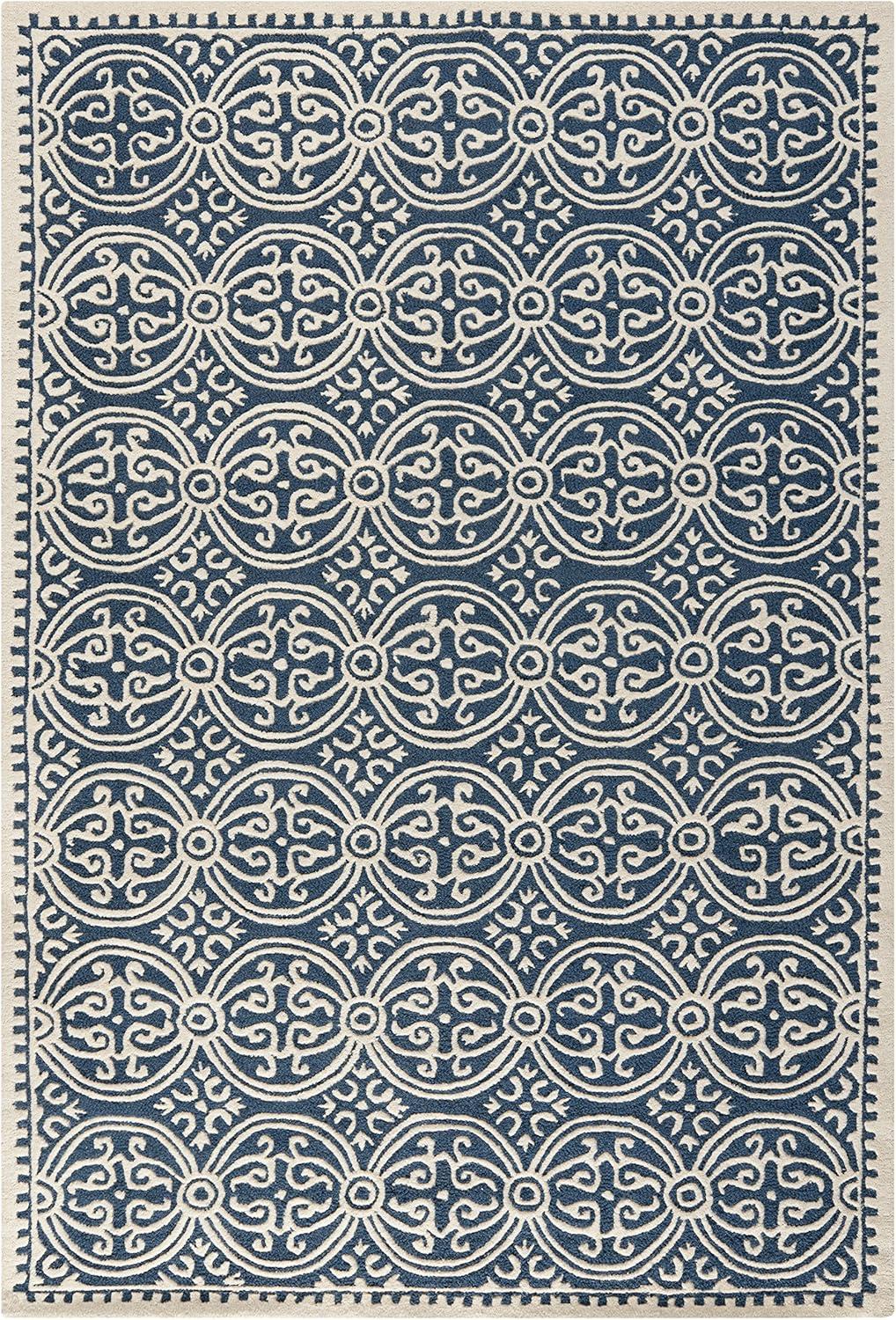 SAFAVIEH Cambridge Leslie Geometric Wool Area Rug, Navy Blue/Ivory, 5' x 8'