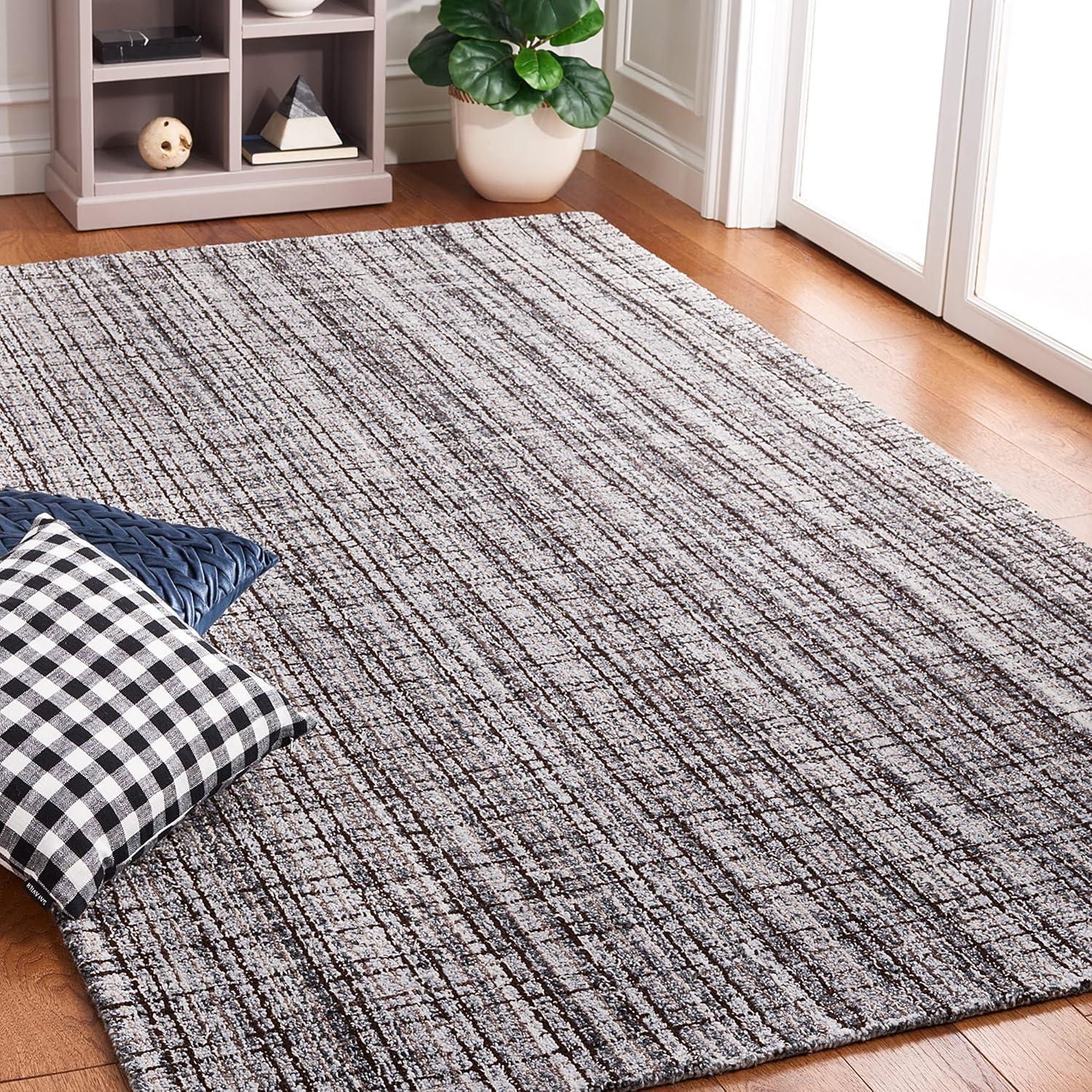 Hand-Tufted Grey Wool Abstract Rectangular Area Rug, 9' x 12'