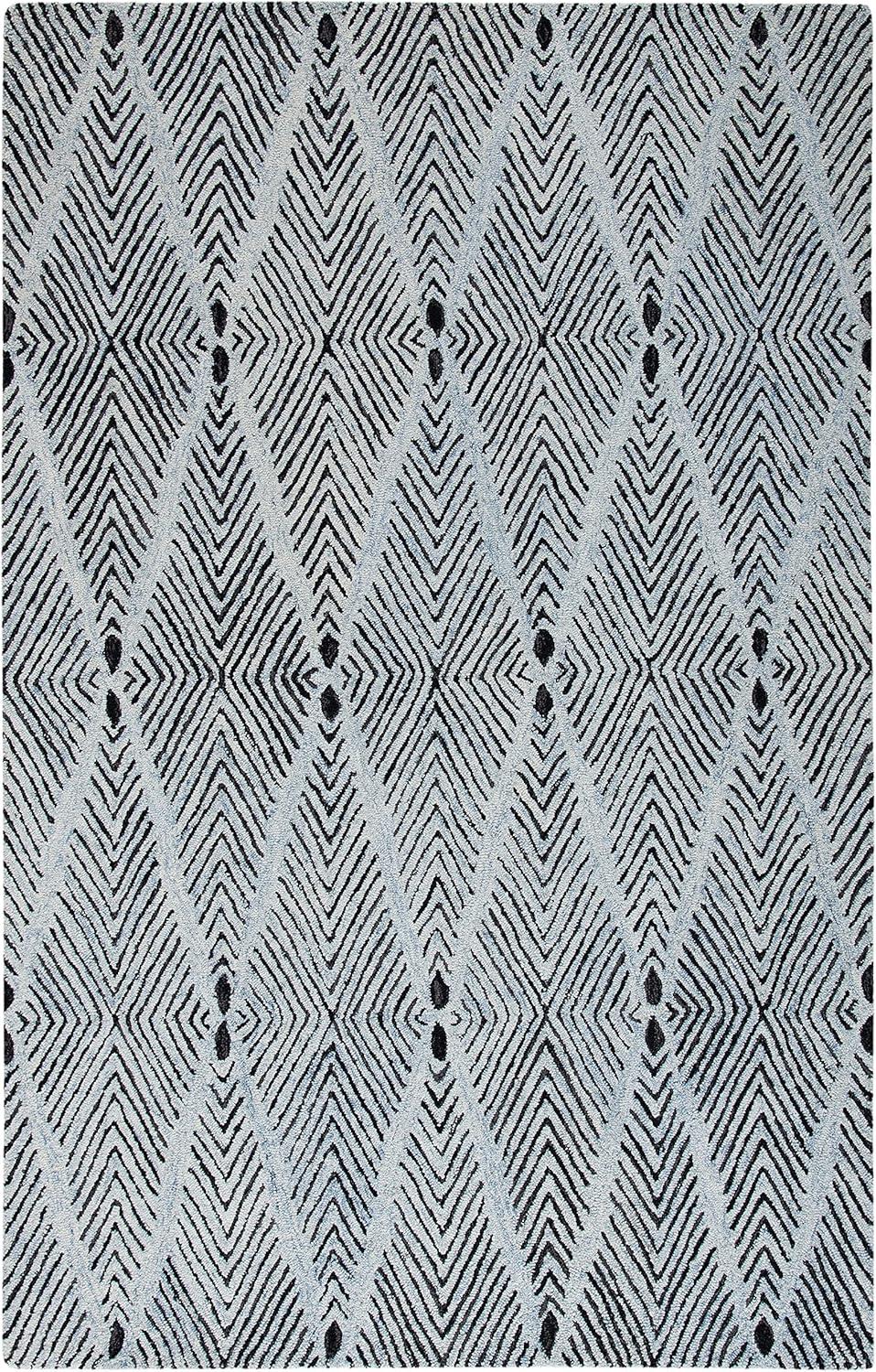 Light Blue and Charcoal Hand-Tufted Wool Runner Rug