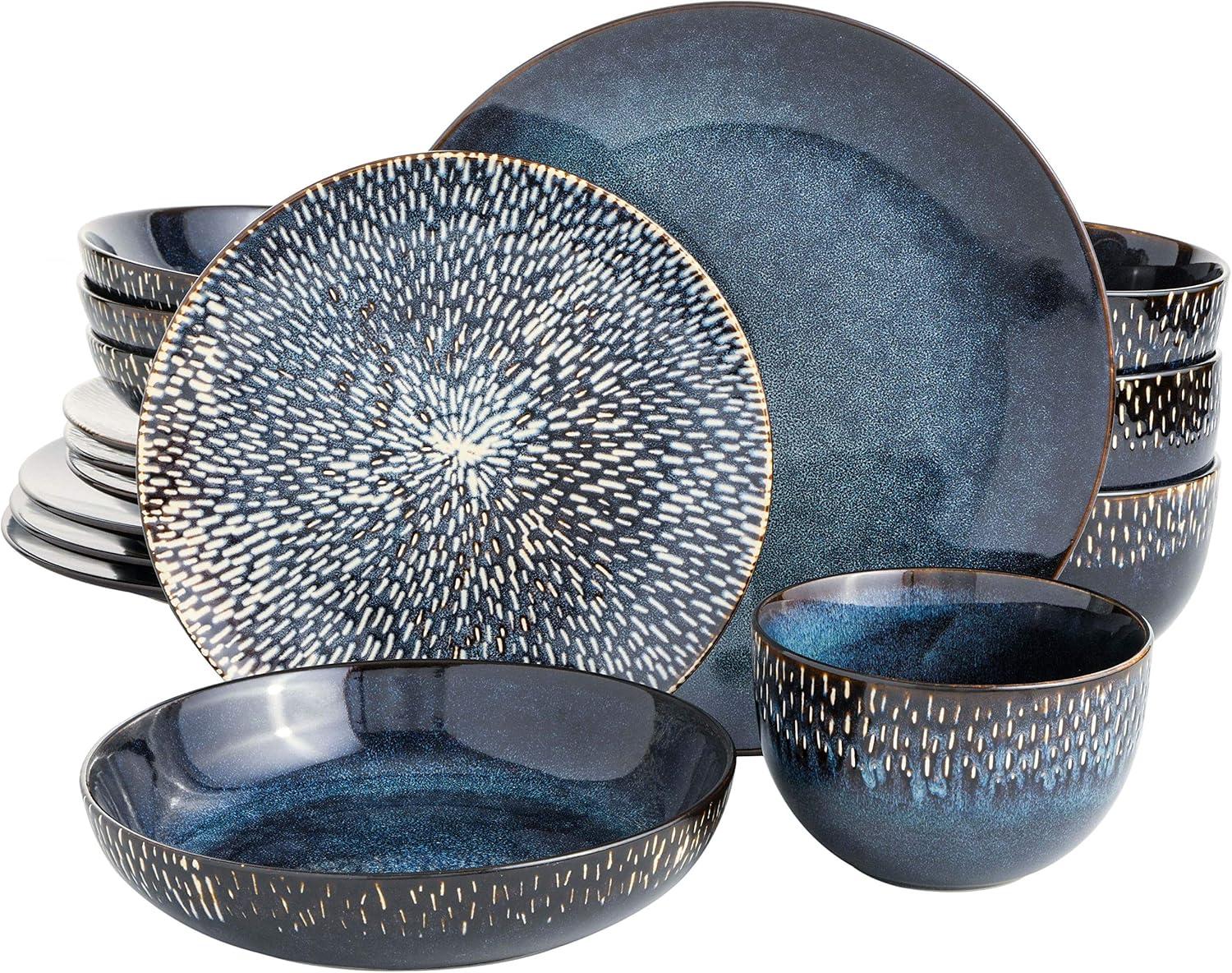 Cobalt Blue Ceramic 16-Piece Dinnerware Set for 4