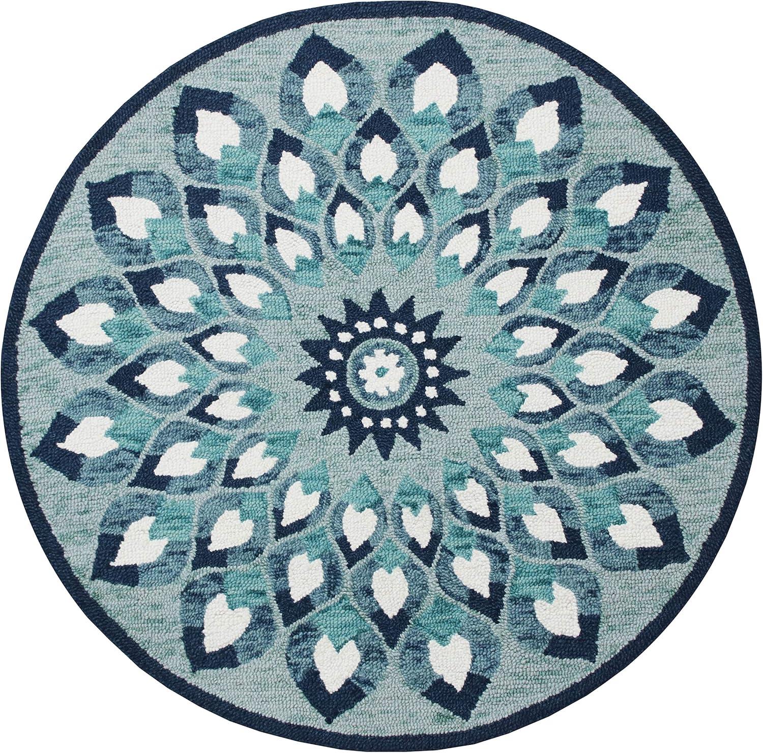 Ox Bay Talia 4' Round Teal/Blue Medallion Wool Indoor Area Rug
