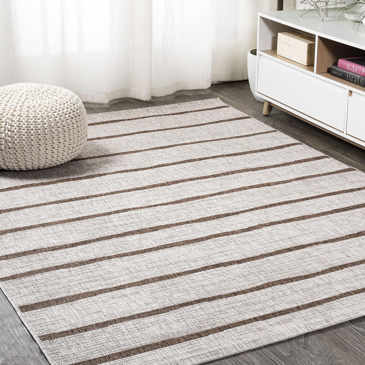 3'x5' Colonia Berber Stripe Indoor/Outdoor Area Rug, Beige/Brown - JONATHAN Y