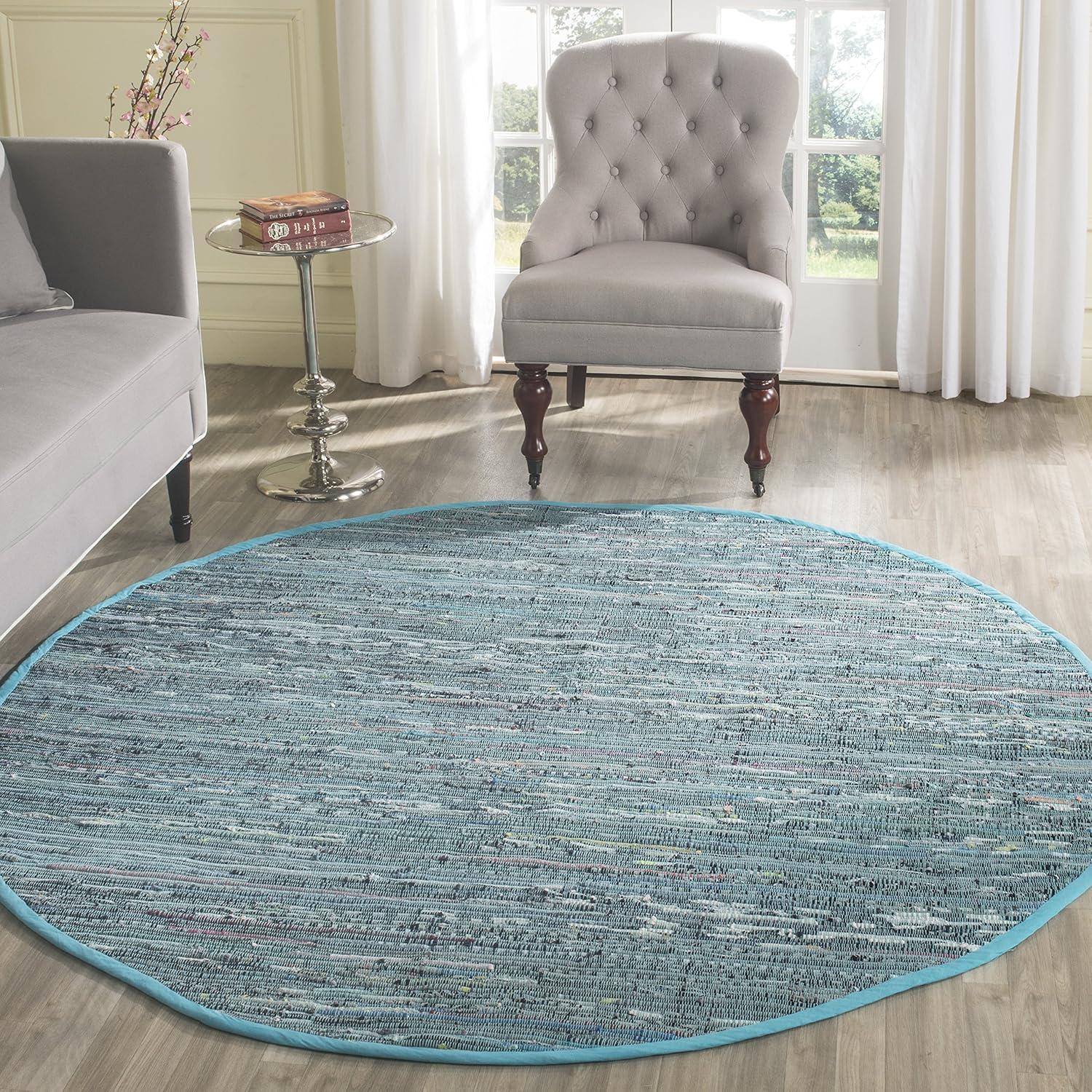 Rag Rug RAR121 Hand Woven Indoor Accent Rug - 4' Round - Blue/Multi - Safavieh