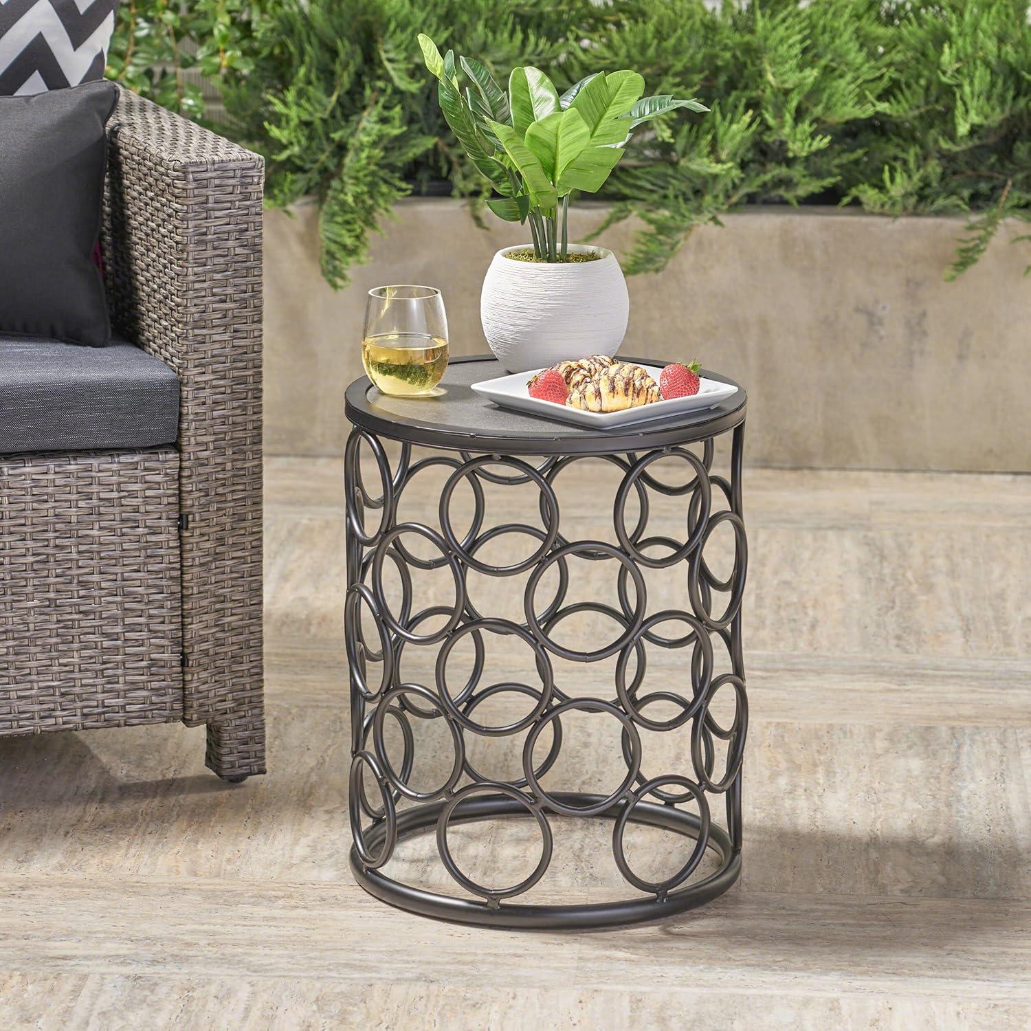 Beryl 16" Black Iron Frame with Grey Ceramic Tile Top Side Table