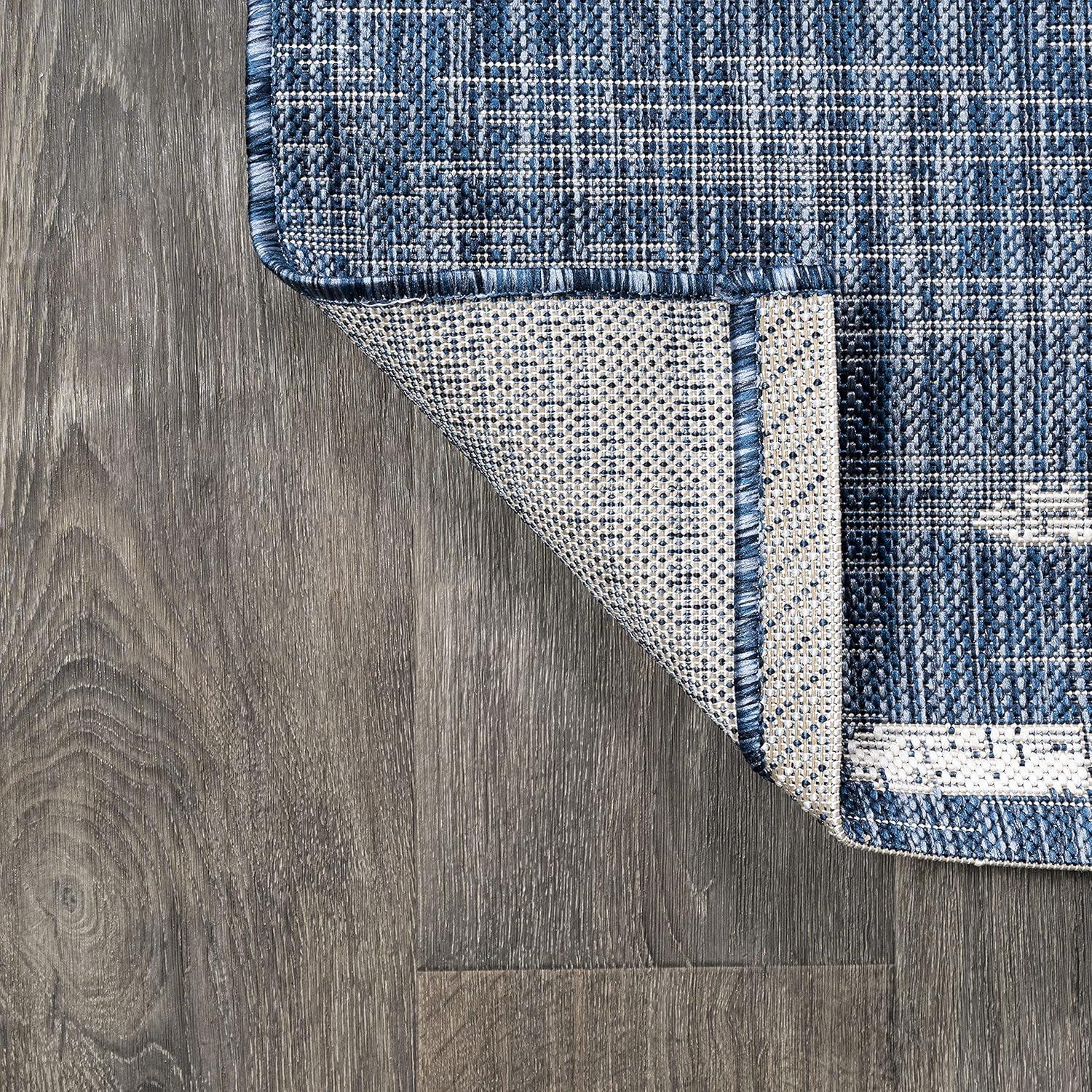 4'x6' Zolak Berber Stripe Geometric Indoor/Outdoor Area Rug, Blue/Ivory - JONATHAN Y