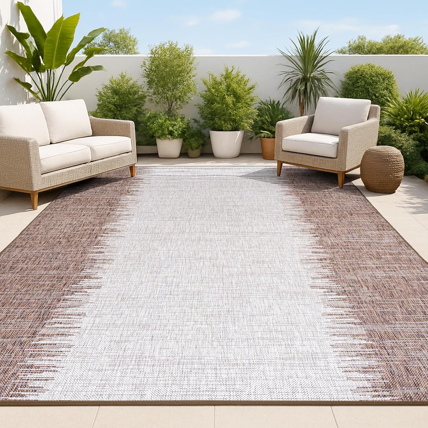 3'x5' Tavira Modern Strie' Indoor/Outdoor Area Rug, Brown/Beige - JONATHAN Y