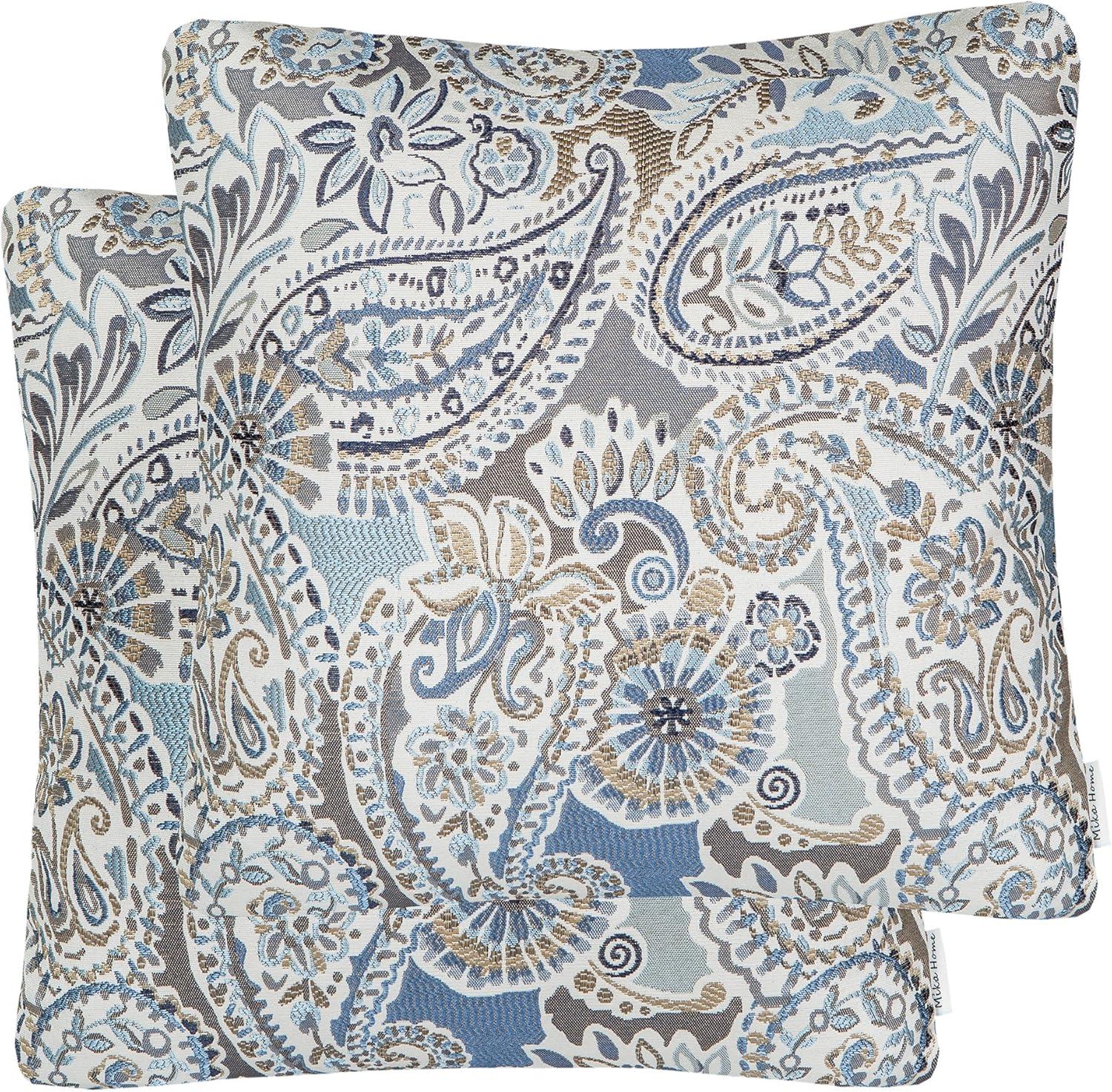 Pack of 2 Decorative Accent Throw Pillow Cover Sham Cushion Case,Paisley Pattern,20x20 Inches,Blue Brown Cream Multicolor