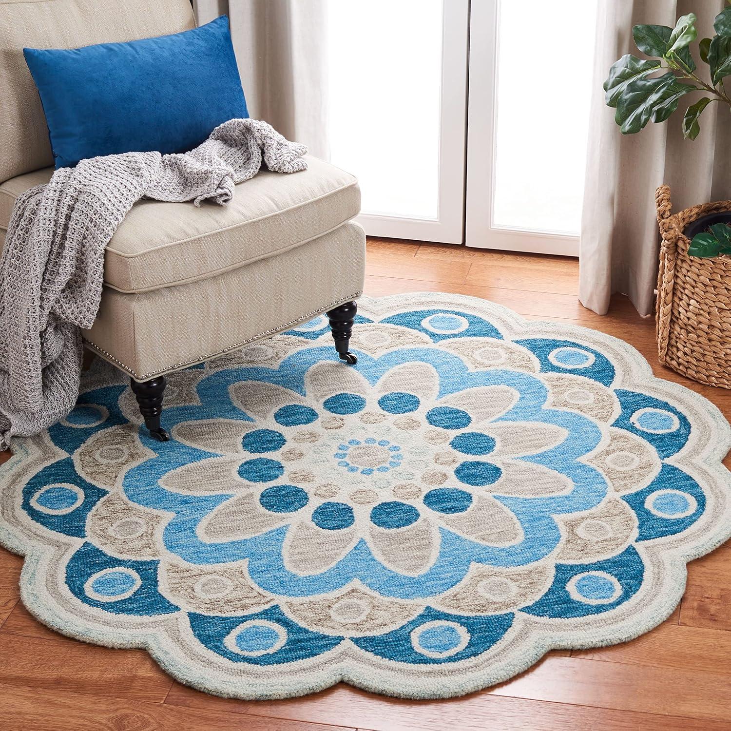 SAFAVIEH Novelty Delaney Floral Wool Area Rug, Grey/Rust, 4' x 4' Round