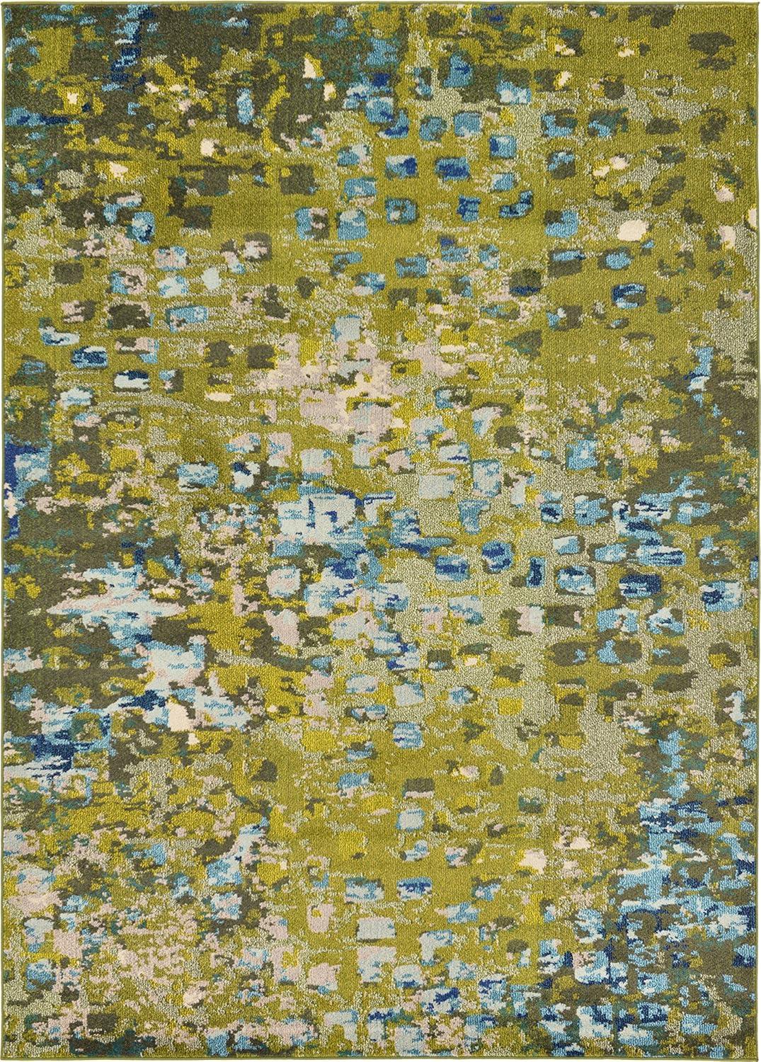 Green Abstract Easy Care Stain-Resistant Area Rug 7' x 10'