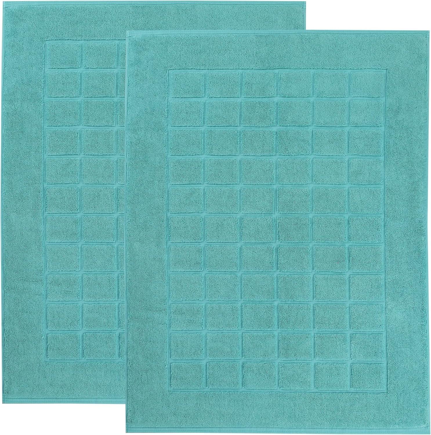 Nora Cotton Terry Solid Absorbent Thick Checkered Washable Bath Mat Set Of 2