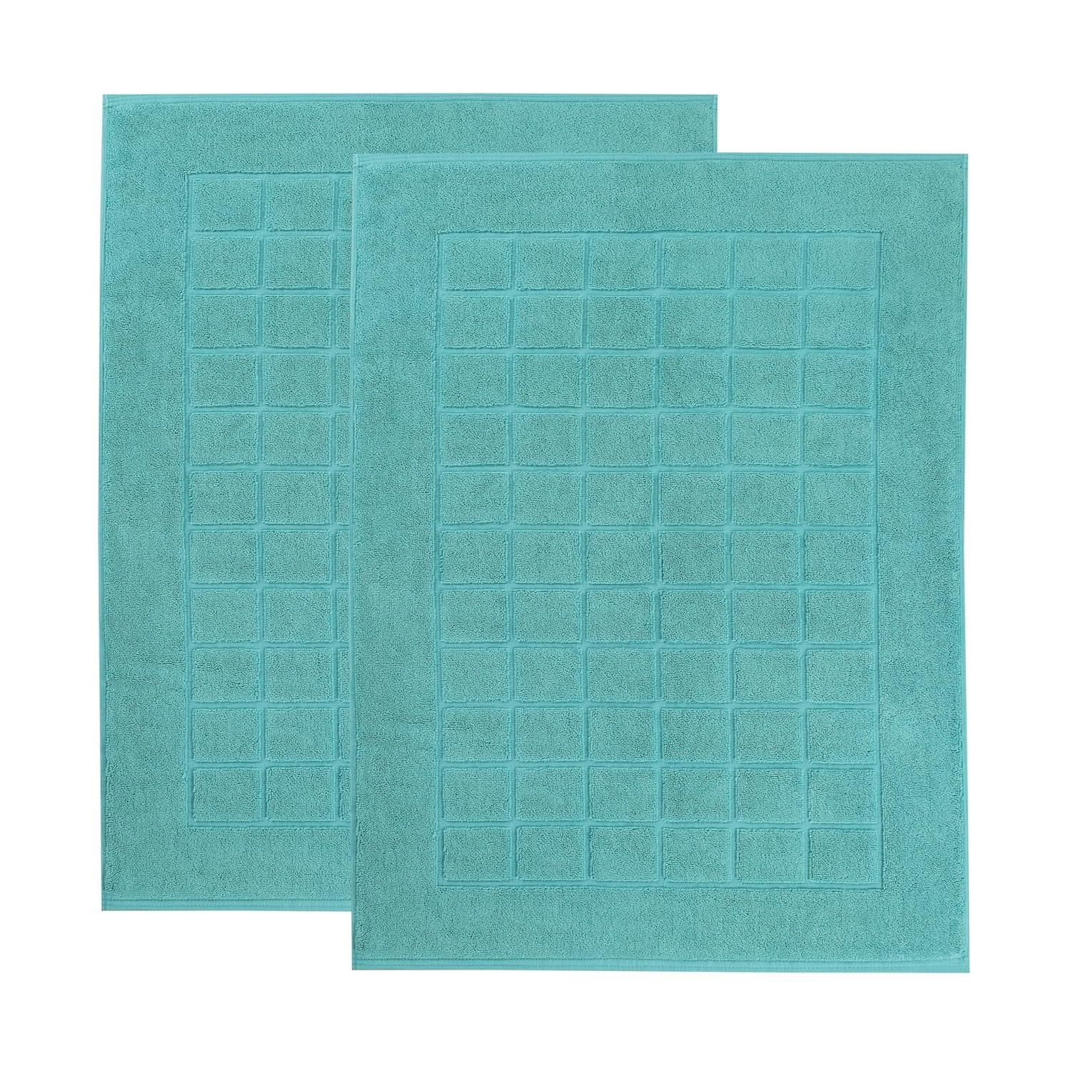 Nora Cotton Terry Solid Absorbent Thick Checkered Washable Bath Mat Set Of 2