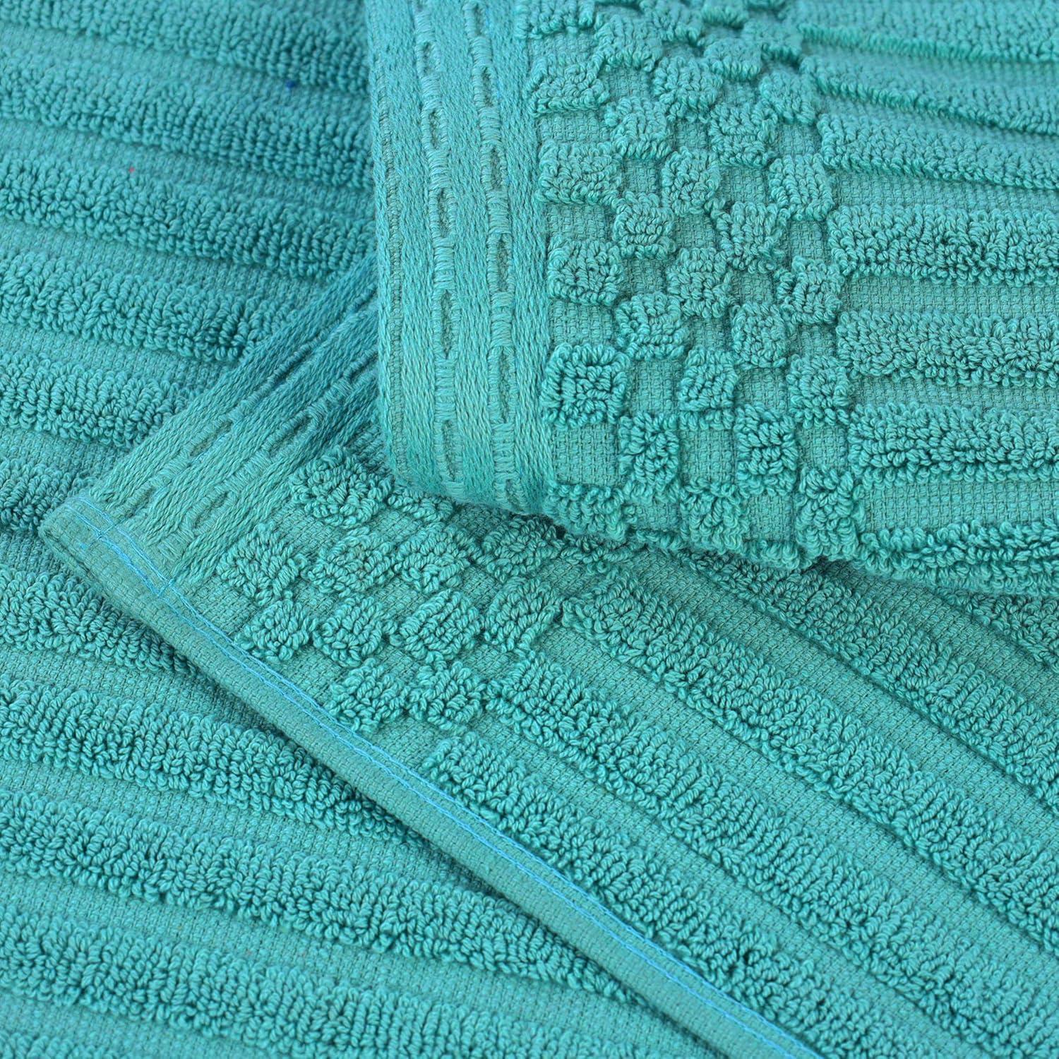 Superior Soho Ribbed Cotton Absorbent Bath Towel Set of 4, Turquoise