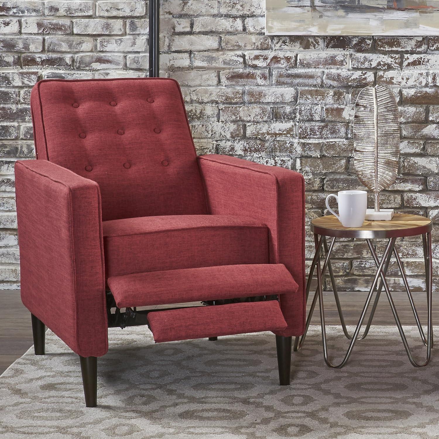 Mervynn Mid-Century Recliner - Modern Red - Christopher Knight Home: Upholstered Polyester, Hardwood Frame, 250lb Capacity