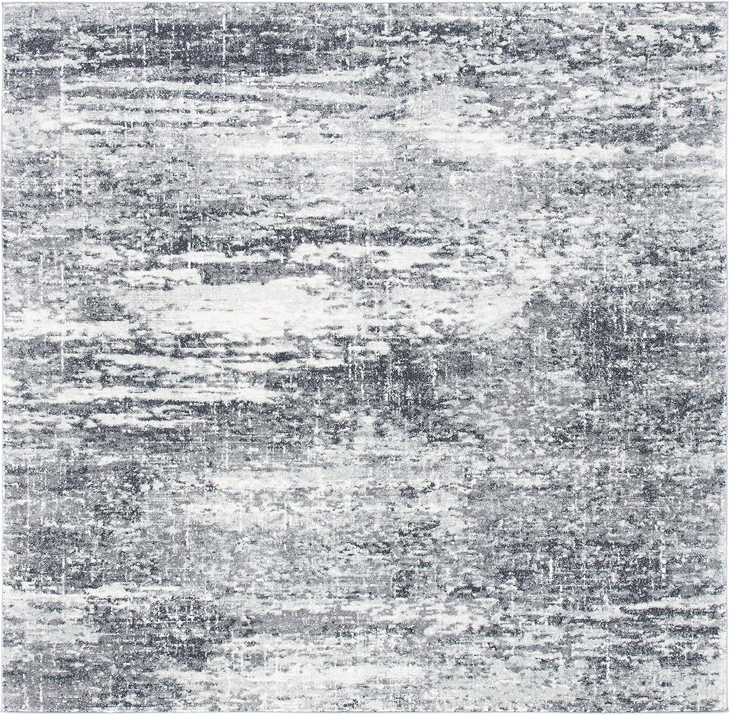 Modern Gray Square Synthetic Easy-Care Accent Rug