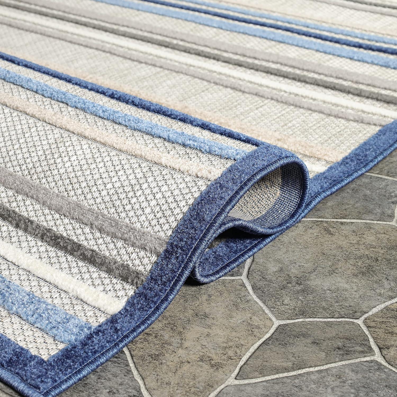 Superior Casual Geometric Stripe Indoor/Outdoor Area Rug, 5' 2" x 7' 2", Slate