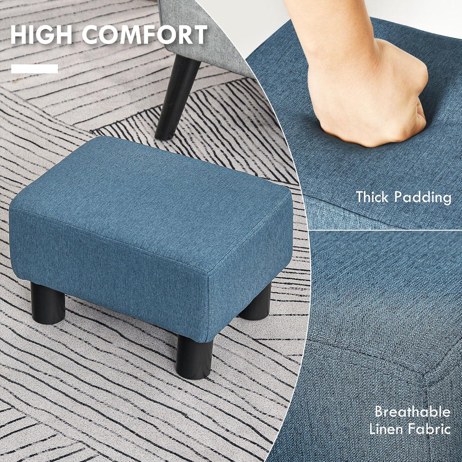 HOMCOM 16” Cube Modern Linen Fabric Pouf Footrest Ottoman - Dark Blue