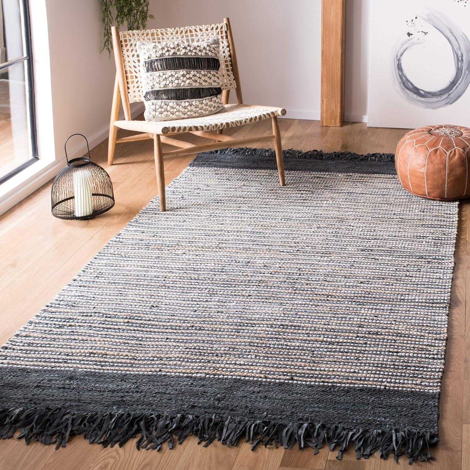 Handmade Vintage Boho Fringe Black & Multi Cowhide Area Rug - 3' x 5'