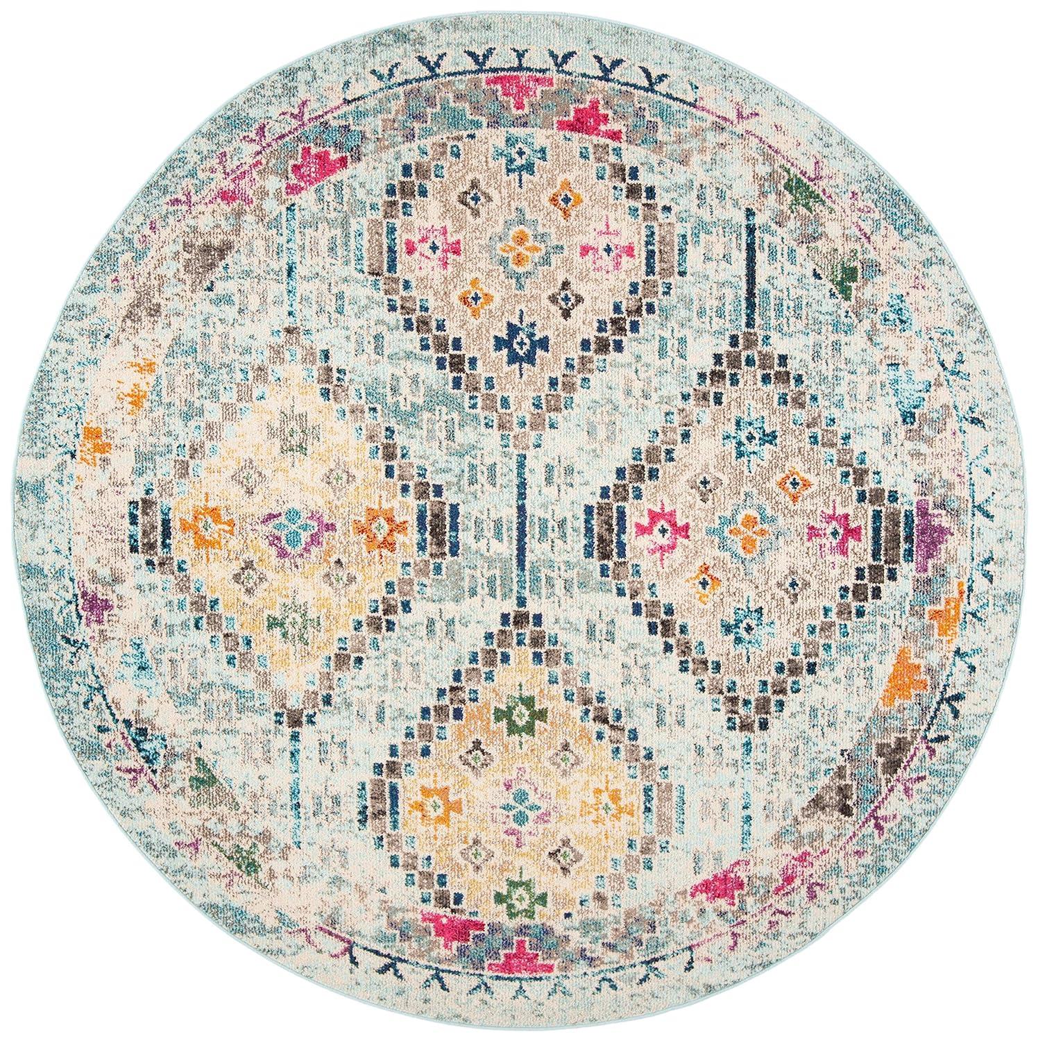 Madison MAD418 Power Loomed Indoor Area Rug - Blue/Yellow - 6'7" Round - Safavieh