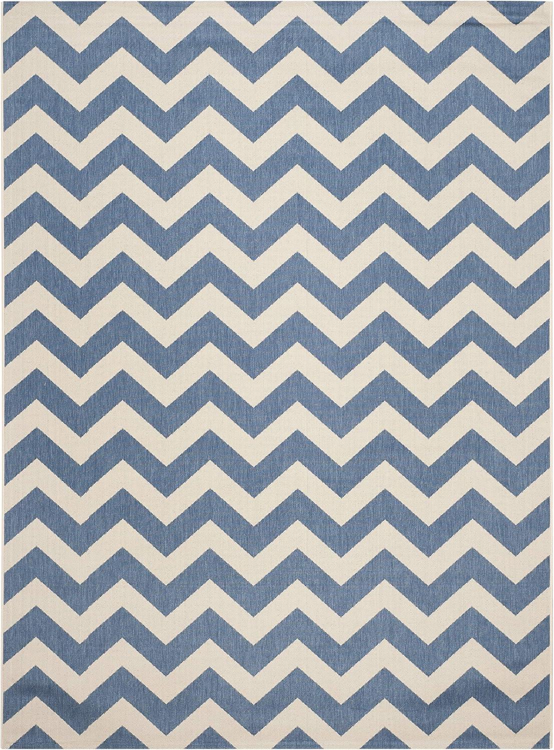 Blue and Beige Chevron Indoor/Outdoor Area Rug 8' x 11'