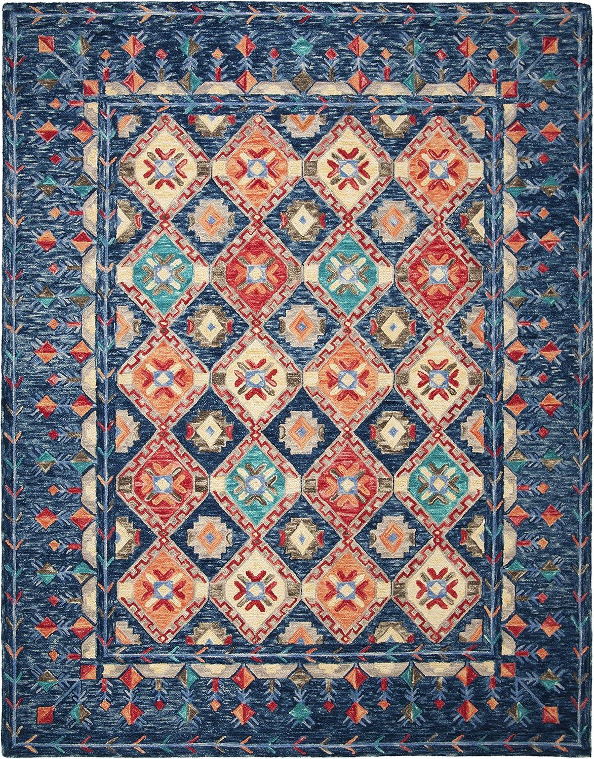 SAFAVIEH Aspen Christabella Geometric Wool Area Rug, Navy/Orange, 10' x 14'