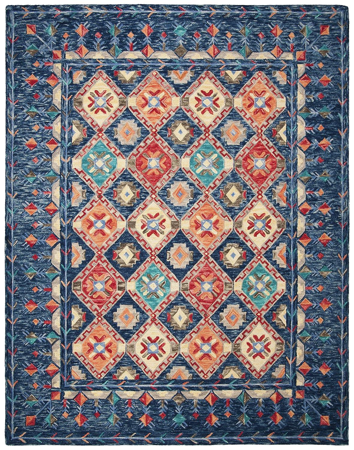 SAFAVIEH Aspen Christabella Geometric Wool Area Rug, Navy/Orange, 10' x 14'