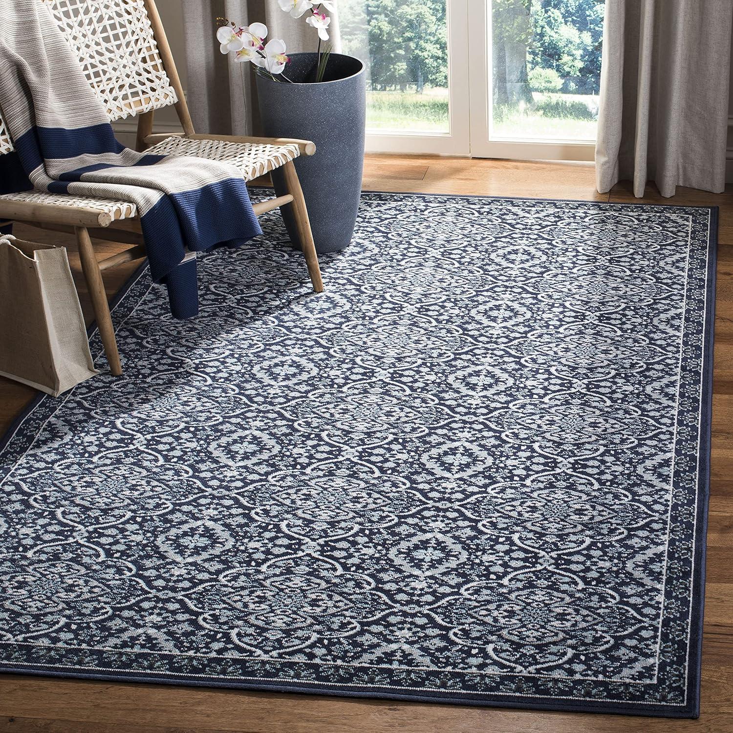 Montage MTG283 Power Loomed Indoor/Outdoor Area Rug - Navy/Ivory - 4'x6' - Safavieh.