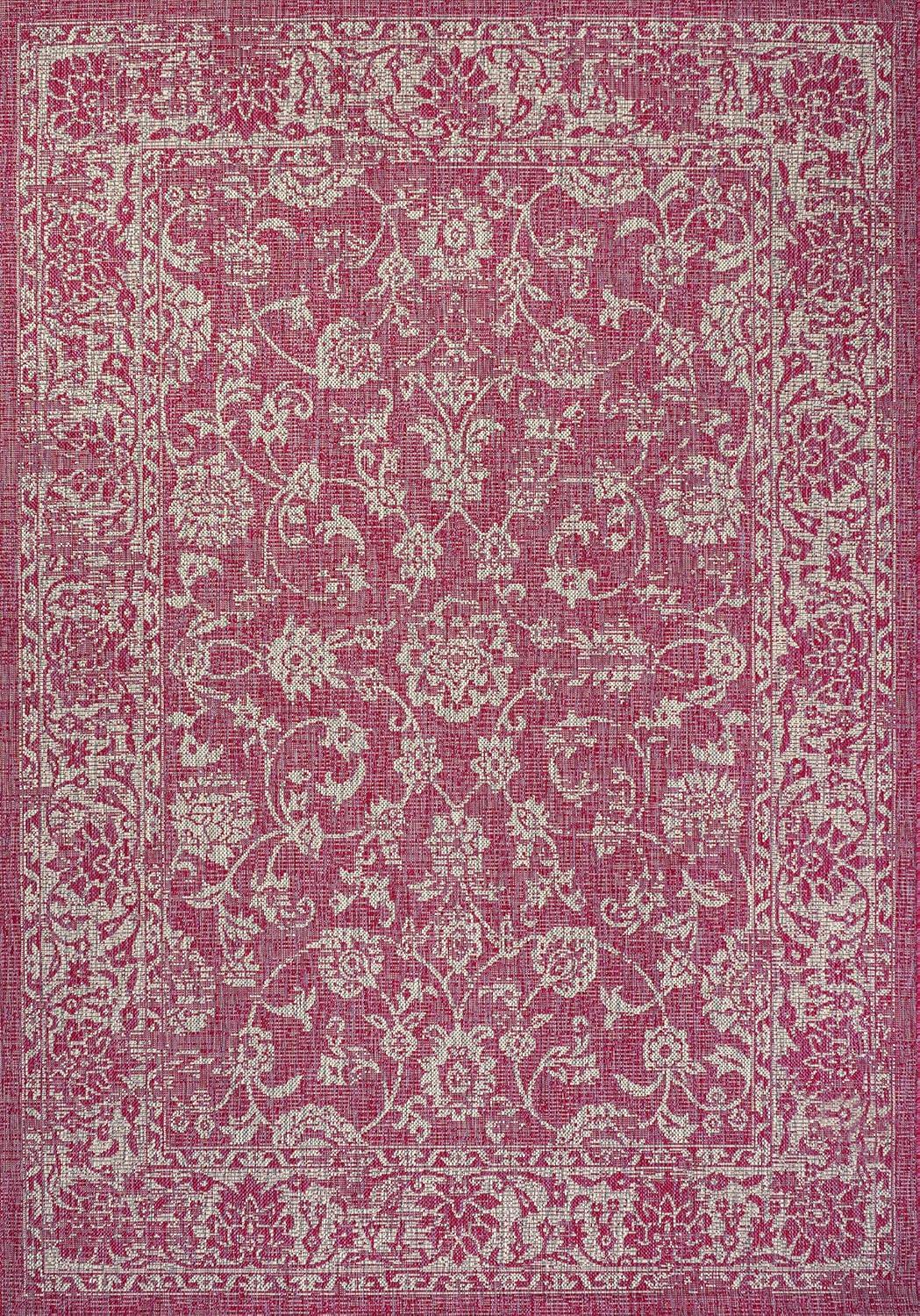 3' x 5' Tela Bohemian Textured Weave Floral Indoor/Outdoor Area Rug, Fuchsia/Light Gray - JONATHAN Y
