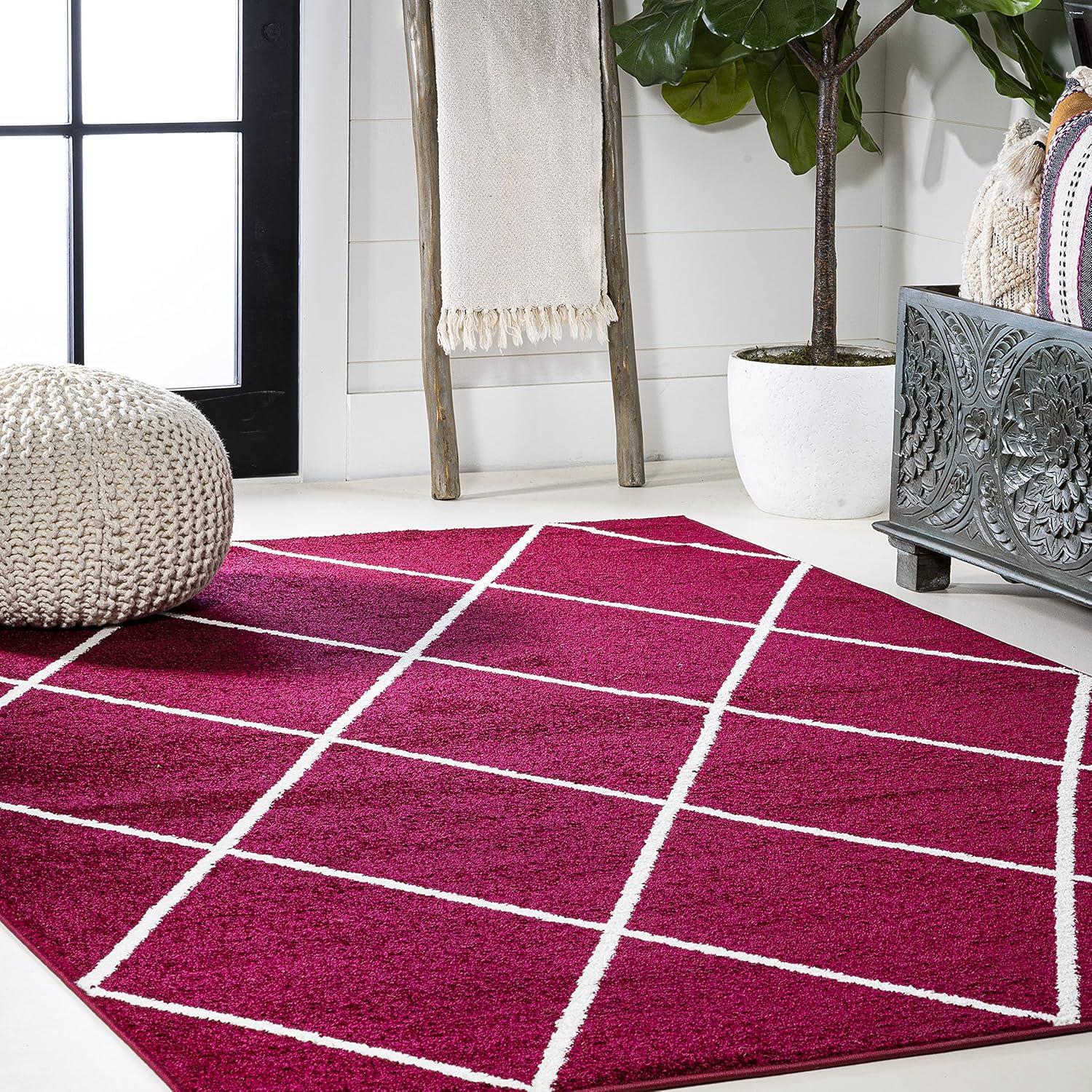 4'x6' Cole Minimalist Diamond Trellis Area Rug, Red/White - JONATHAN Y