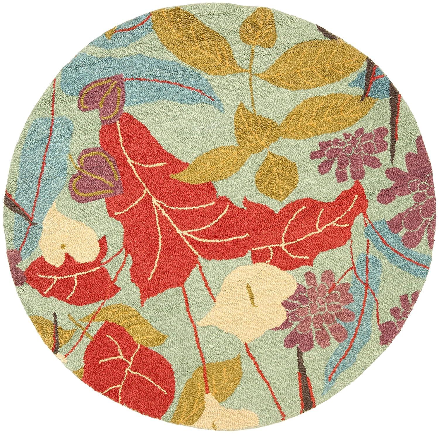Blossom BLM674 Hand Hooked Area Rug - Blue/Multi - 6' Round - Safavieh.