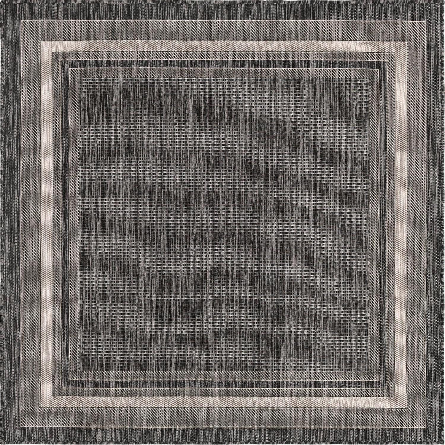 Sophisticated Square Black & Beige Outdoor Rug, Easy-Care & Stain-Resistant