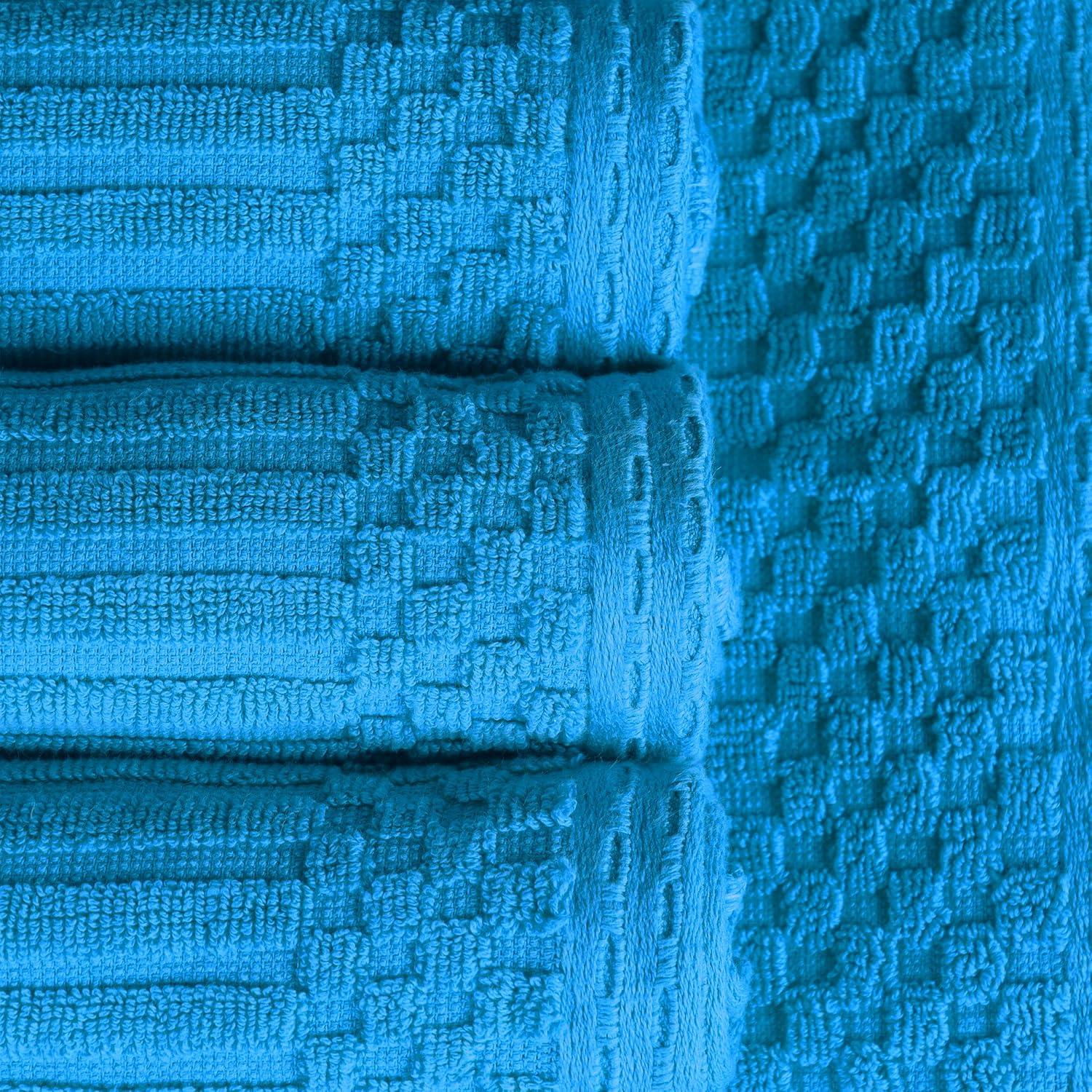 Superior Soho Ribbed Cotton Absorbent Bath Towel Set of 4, Azure