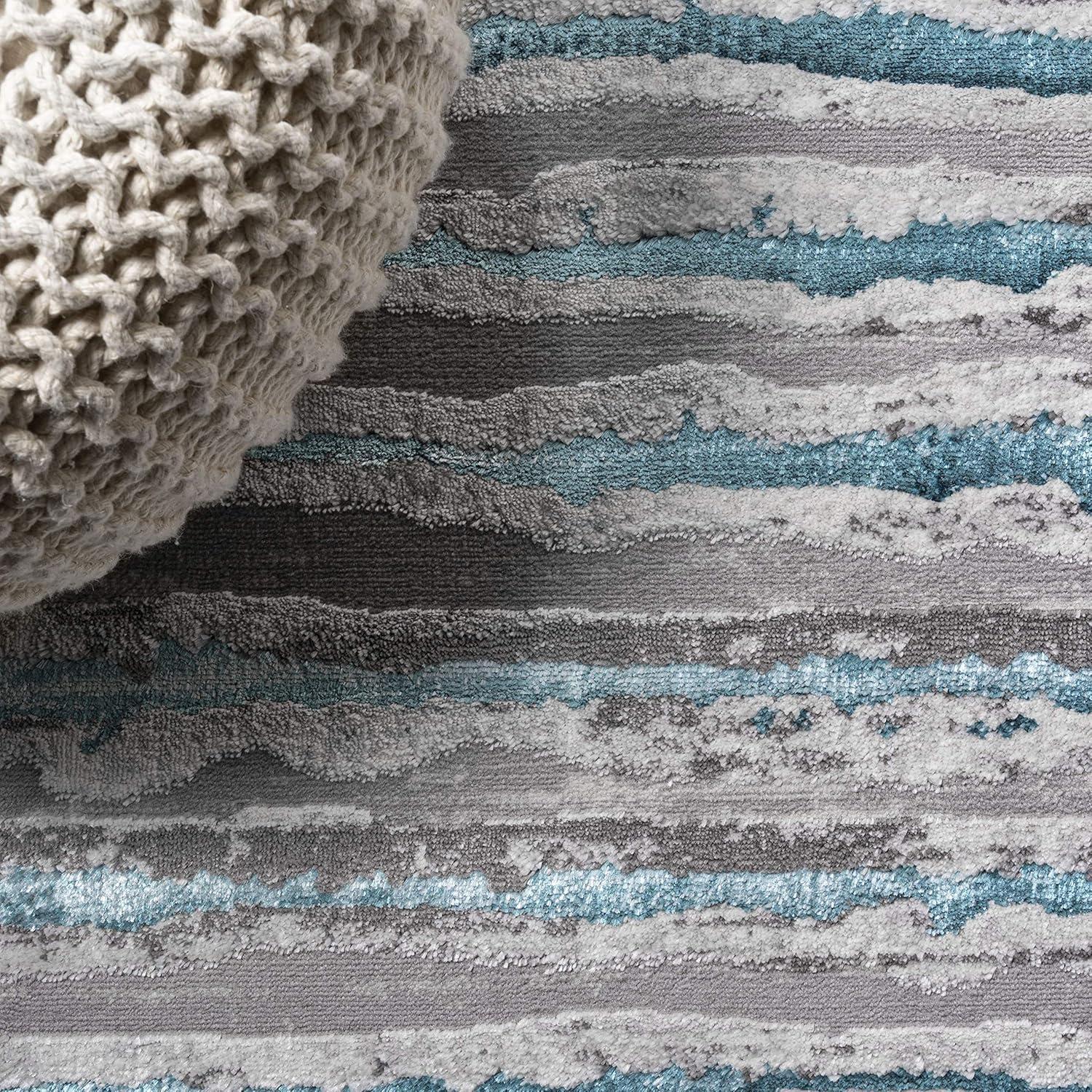 4'x6' Batten Modern Stripe Area Rug, Gray/Turquoise - JONATHAN Y