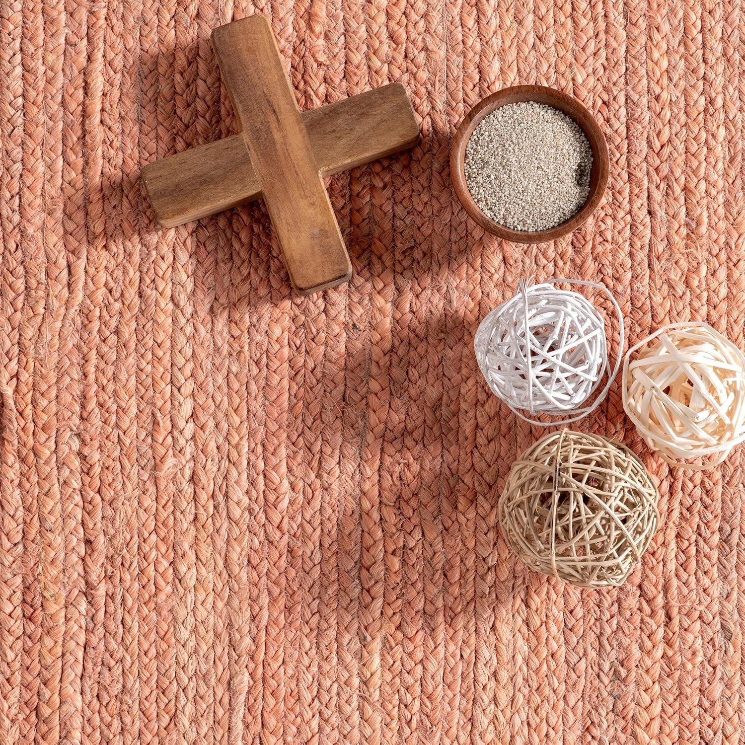 nuLOOM 8x10 Rigo Jute Hand Woven Area Rug, Peach, Solid Farmhouse Design, Natural Fiber, For Bedroom, Living Room, Dining Room, Hallway, Office, Kitchen, Entryway