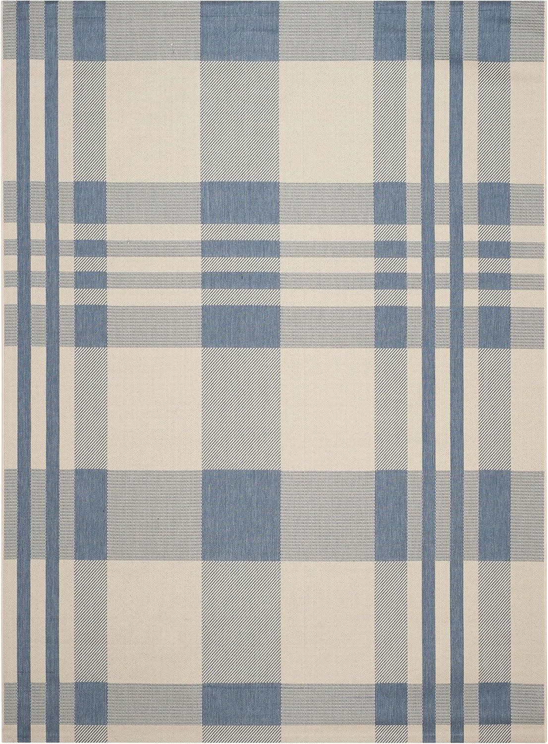 SAFAVIEH Courtyard Benjamin Plaid Indoor/Outdoor Area Rug, 8' x 11', Beige/Blue