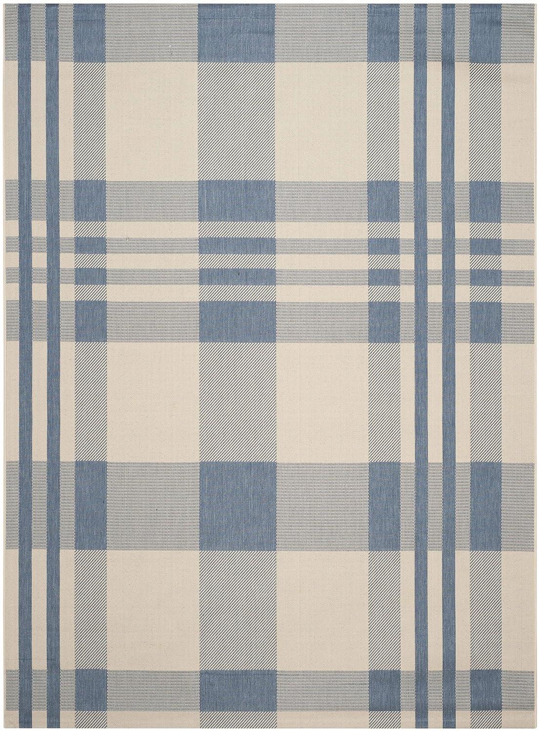 SAFAVIEH Courtyard Benjamin Plaid Indoor/Outdoor Area Rug, Beige/Blue, 9' x 12'