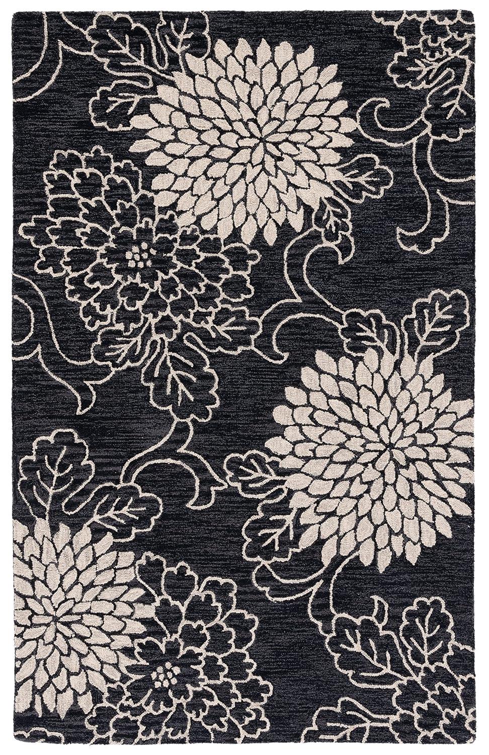 SAFAVIEH Jardin Clara Floral Wool Area Rug, Navy/Ivory, 3' x 5'