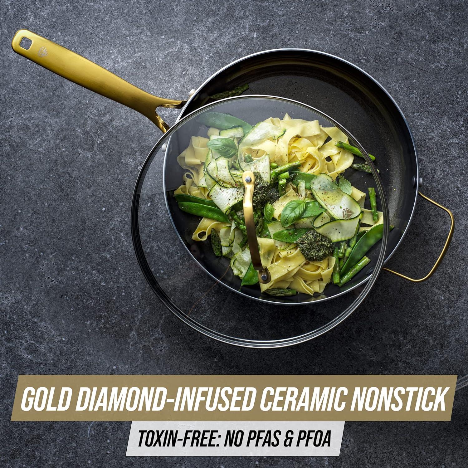 Gold and Black 4QT Nonstick Aluminum Saute Pan