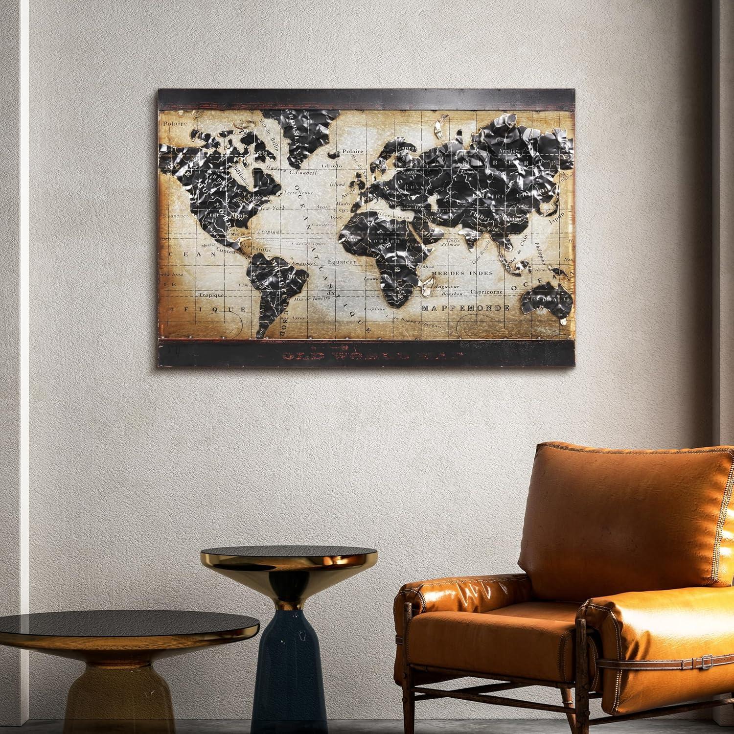 Empire Industrial Art Direct World Map 2 Hand Painted 3D Wall Sculpture