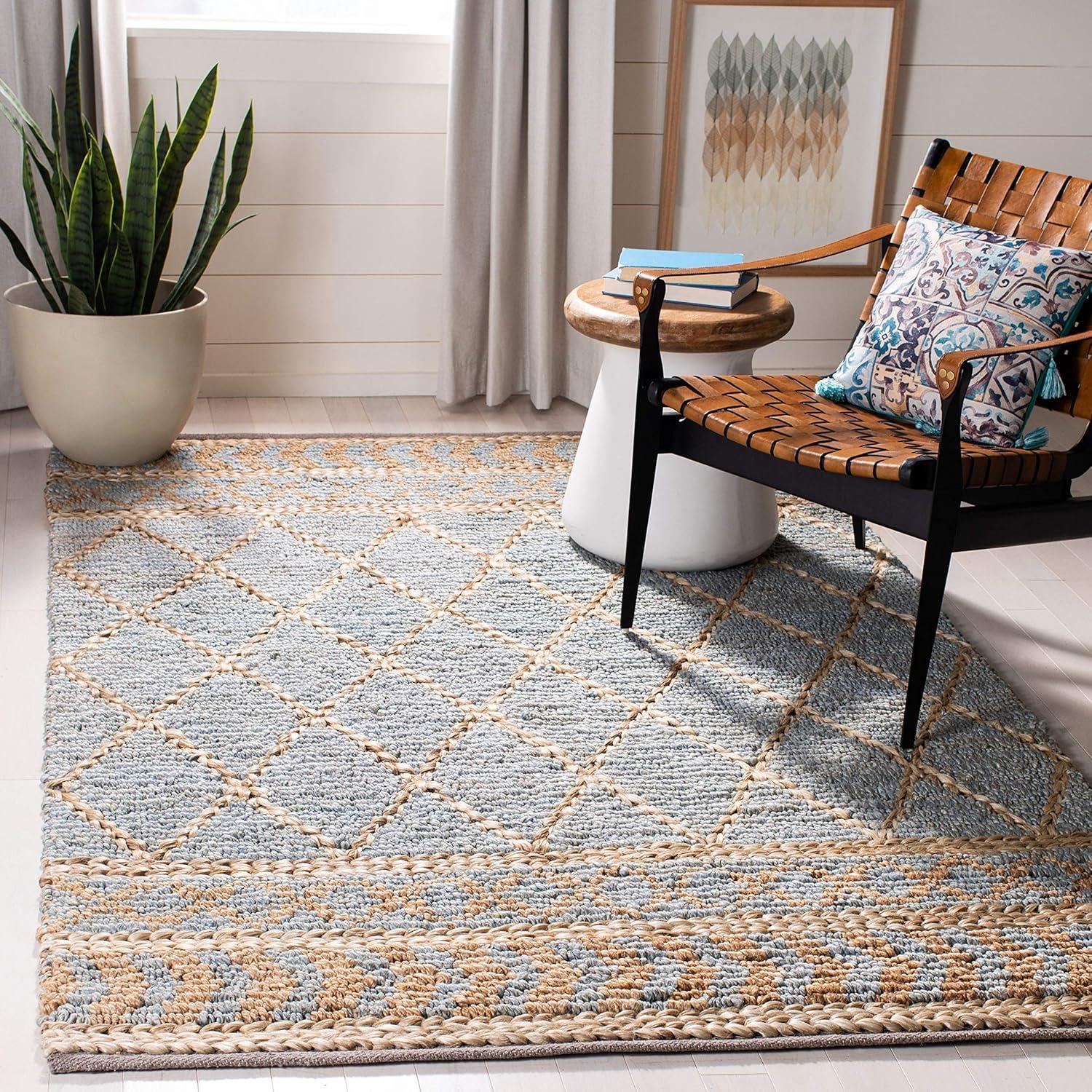 Handmade Blue and Natural Flatweave Cotton Rug