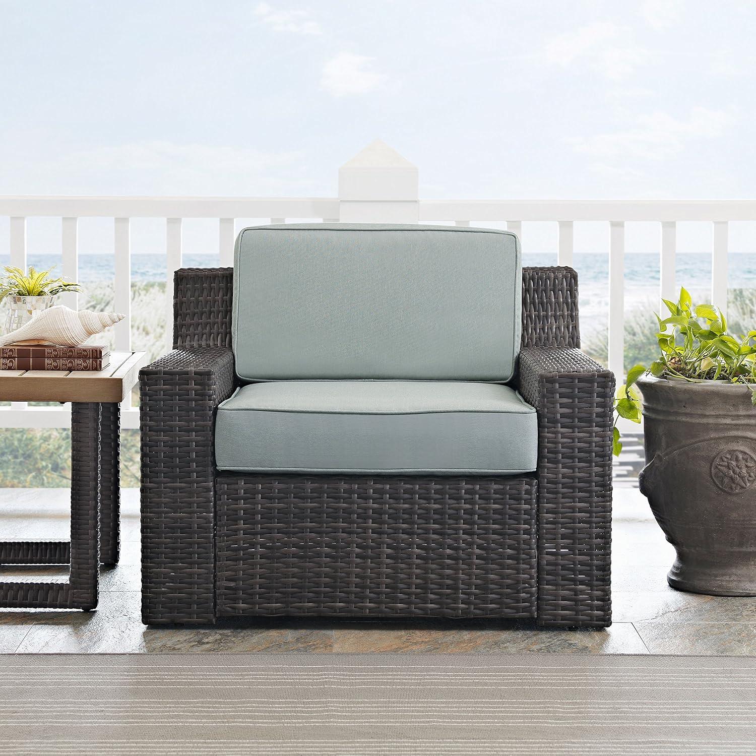 Beaufort Outdoor Steel Arm Chair Mist/Brown - Crosley: Woven Resin Wicker, Powder-Coated Frame, UV & Weather-Resistant