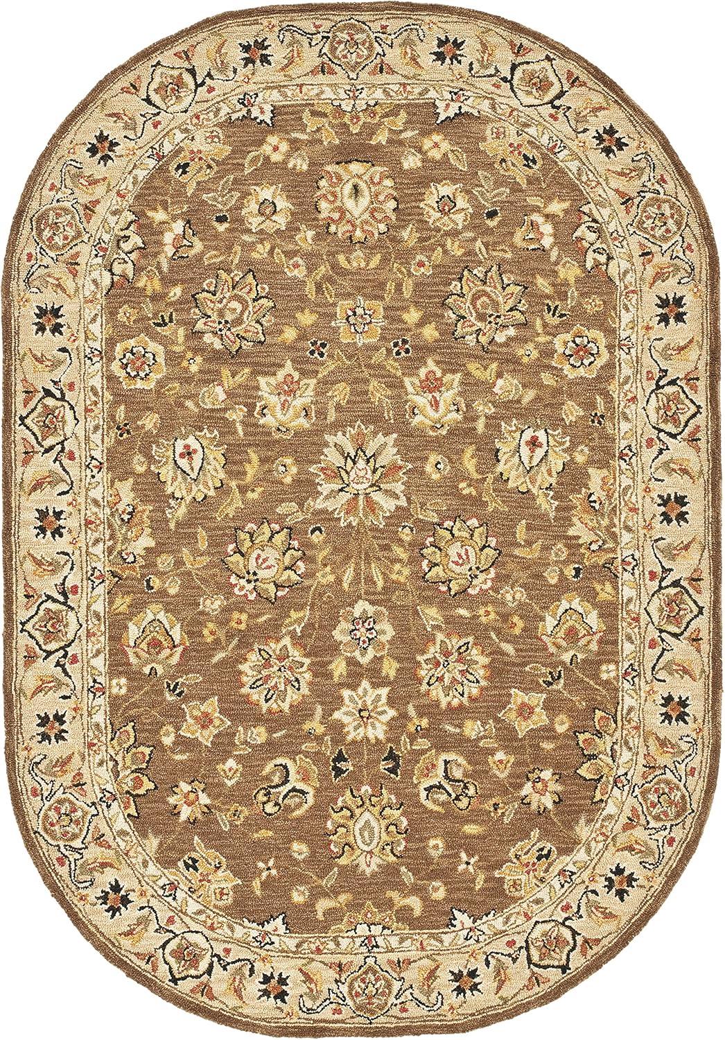 SAFAVIEH Chelsea Collection Area Rug - 4'6" x 6'6" Oval, Brown & Ivory, Hand-Hooked French Country Wool, Ideal for High Traffic Areas in Living Room, Bedroom (HK505B)