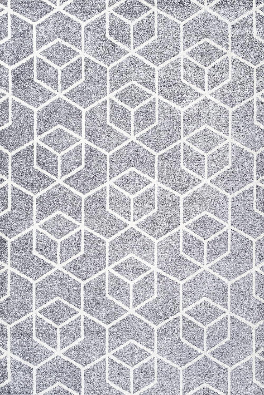 4'x6' Tumbling Blocks Modern Geometric Area Rug, Gray/White - JONATHAN Y