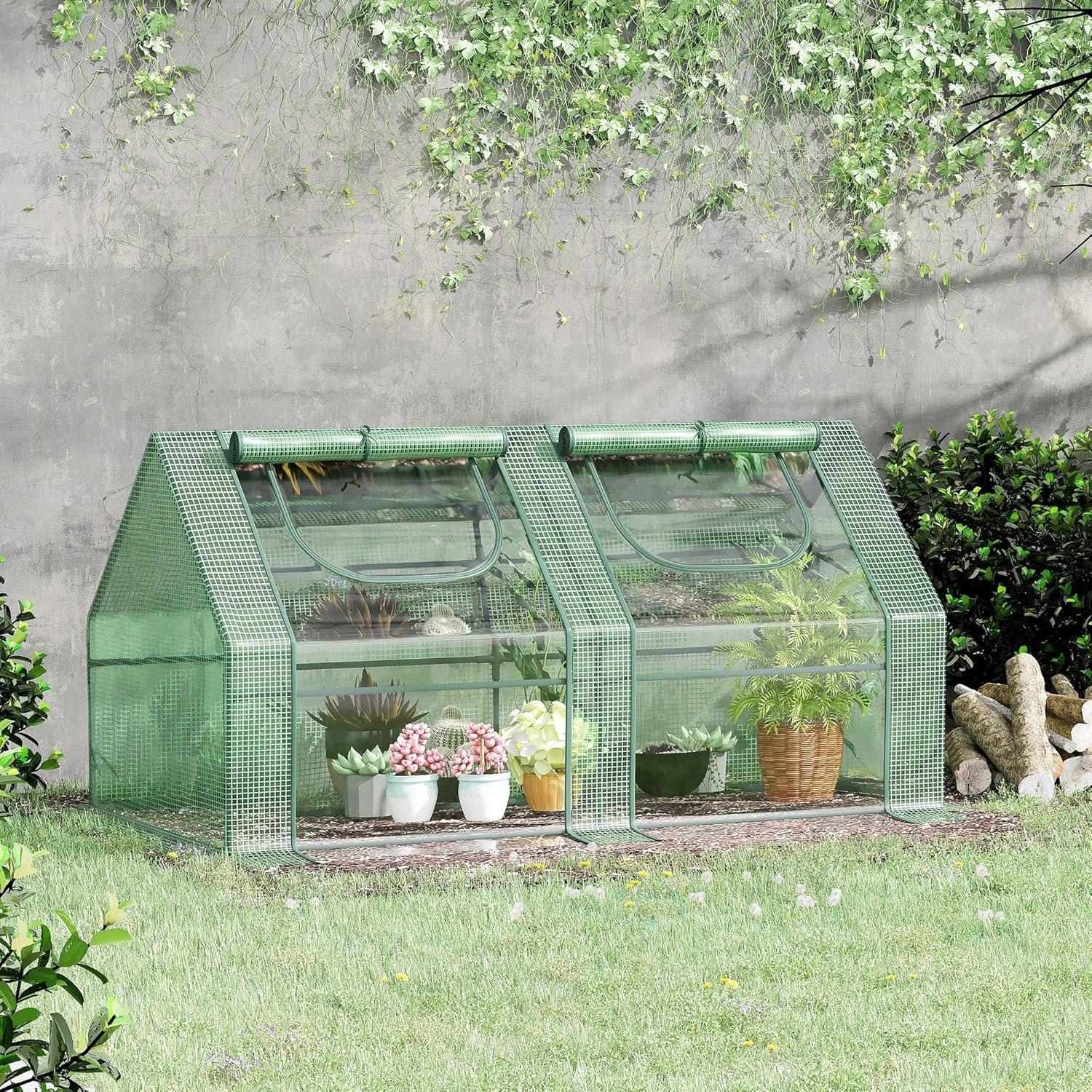 Outsunny 6'x3' Double-Cover Portable Greenhouse with Steel Frame