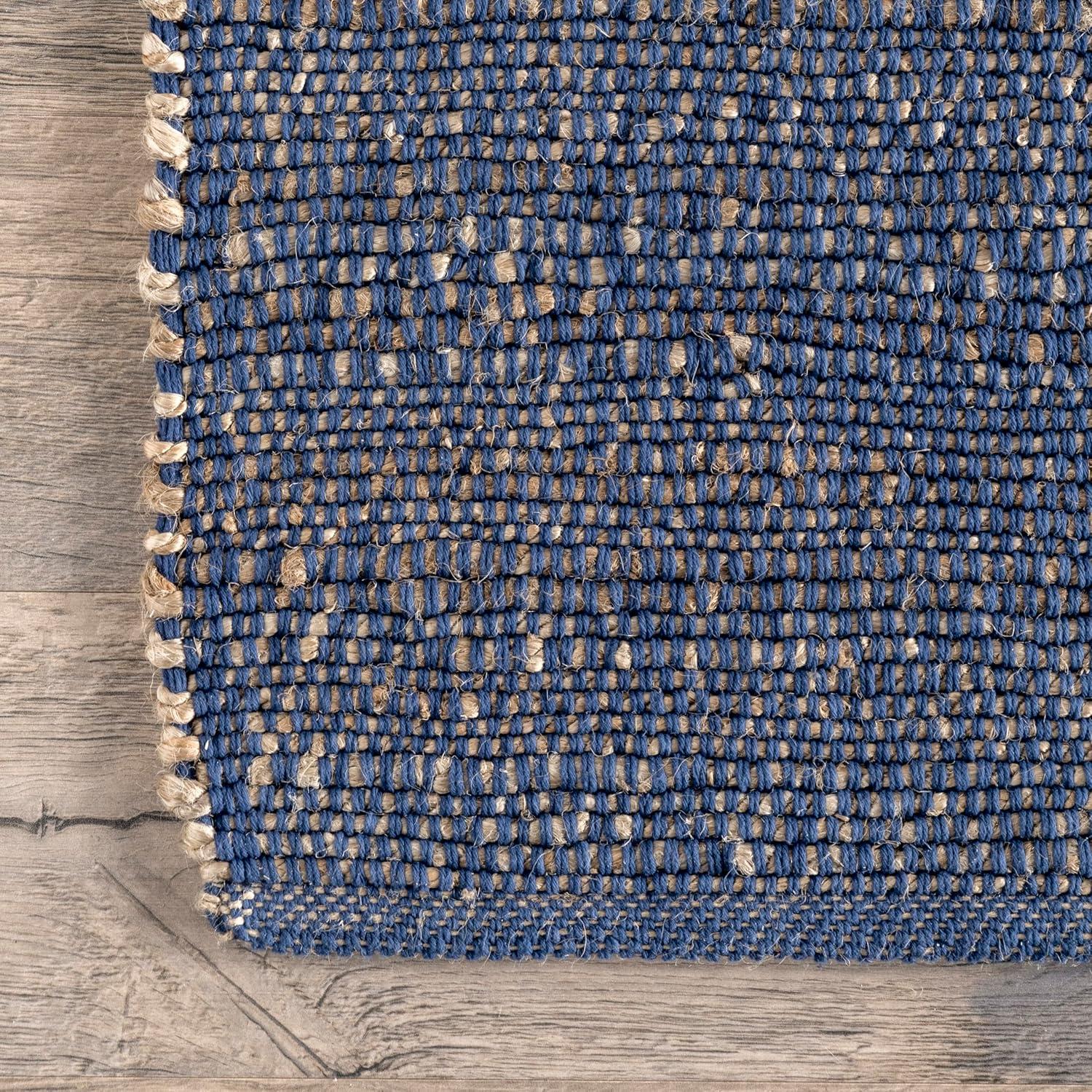 Nuloom 5x8 Elfriede Jute & Cotton Hand Woven Indoor Area Rug, Blue, Solid Rustic Farmhouse Style Natural Fiber Bedroom, Living Room,