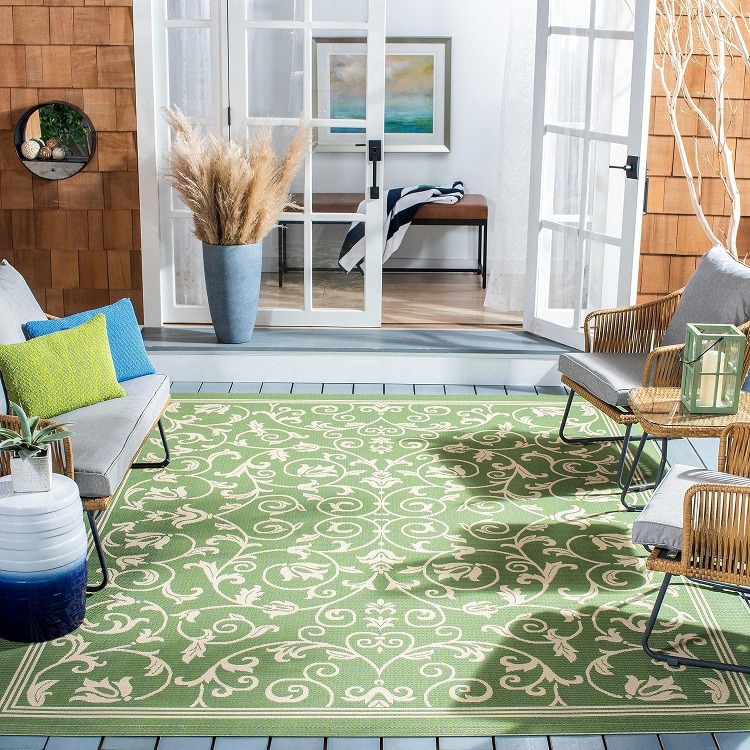 Safavieh Courtyard 6'7" Square Olive Synthetic Outdoor Area Rug